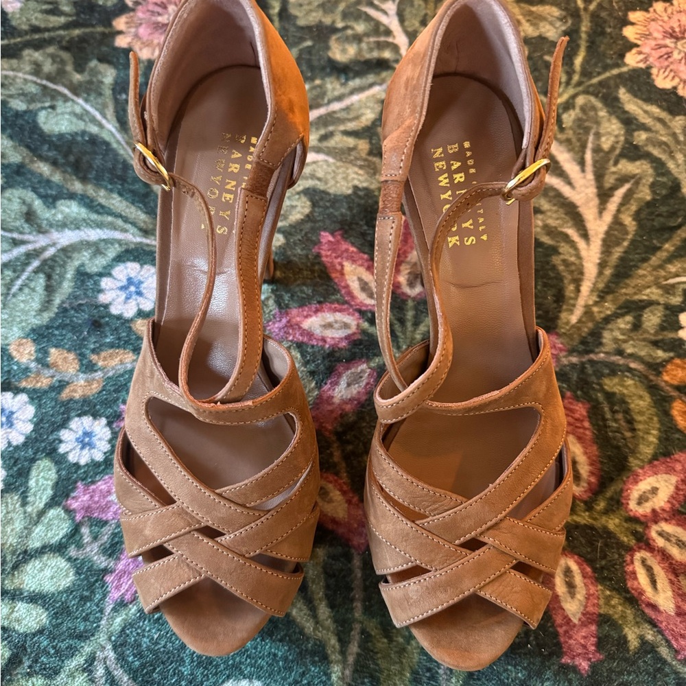Vintage Barneys New York Brown suede Strappy Heels